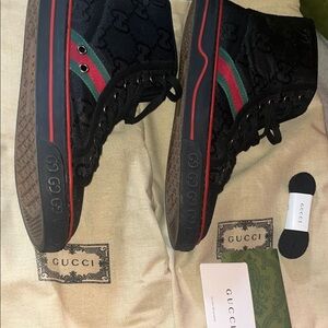 Gucci Black High-Top Sneakers with Red and Green Stripes